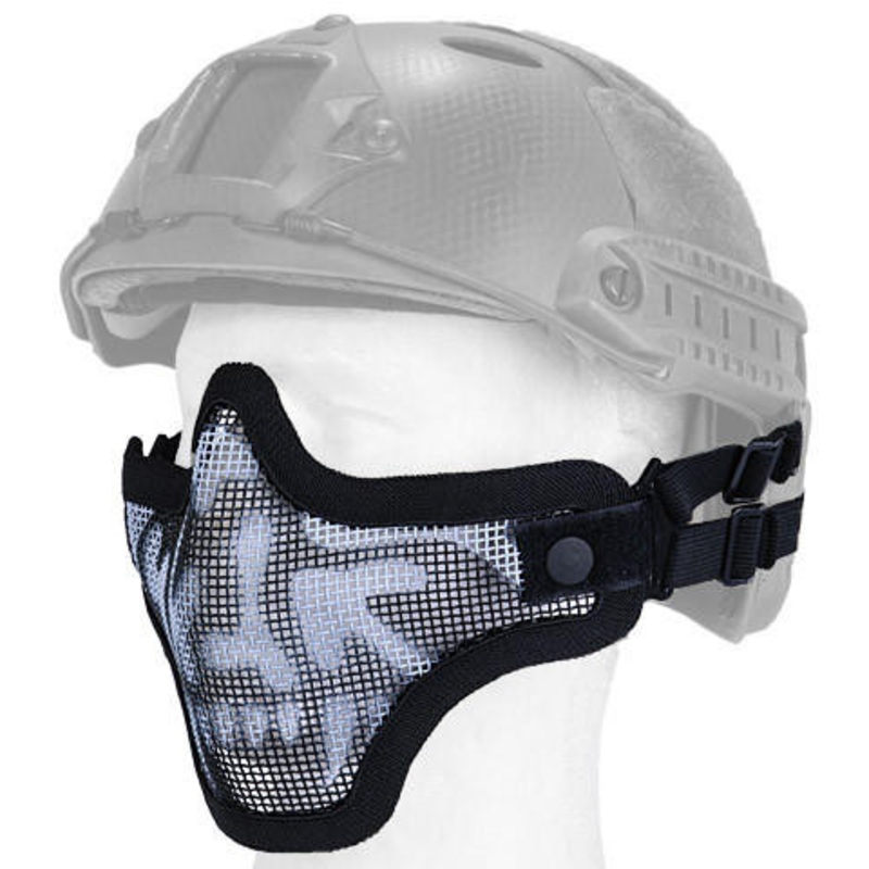 Lancer Tactical Metal Mesh Half Mask Helmet Version, Black & White Skull