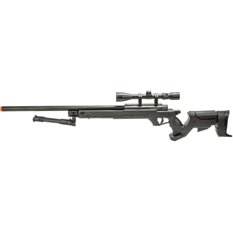 WellFire MBG22BAB Bolt Action Gas Powered Airsoft Sniper Rifle w/ Scope and Bipod, Black