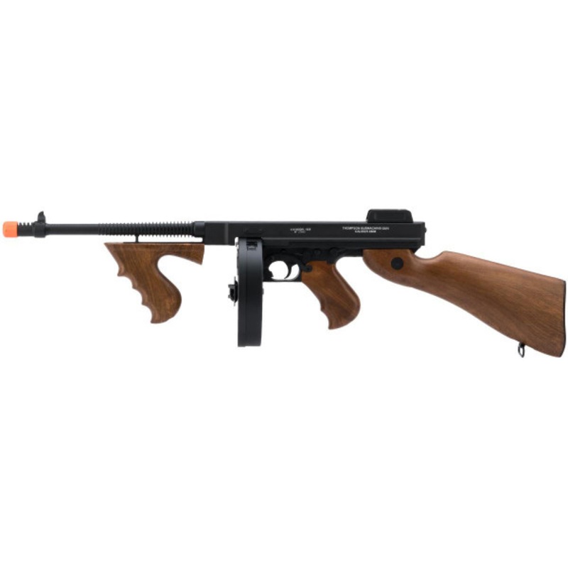 CYMA Cybergun Licensed Thompson Chicago Typewriter Airsoft AEG Rifle w/ Drum Mag, Wood/Black
