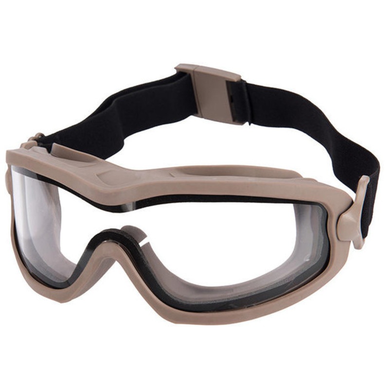 Lancer Tactical Double Layer Airsoft Goggles, Clear Lens, Tan