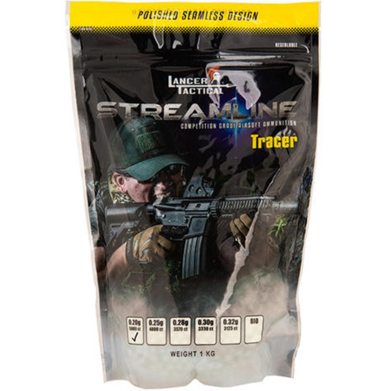 Lancer Tactical Streamline Tracer BBs, 0.20g, 5000 Rds, Green