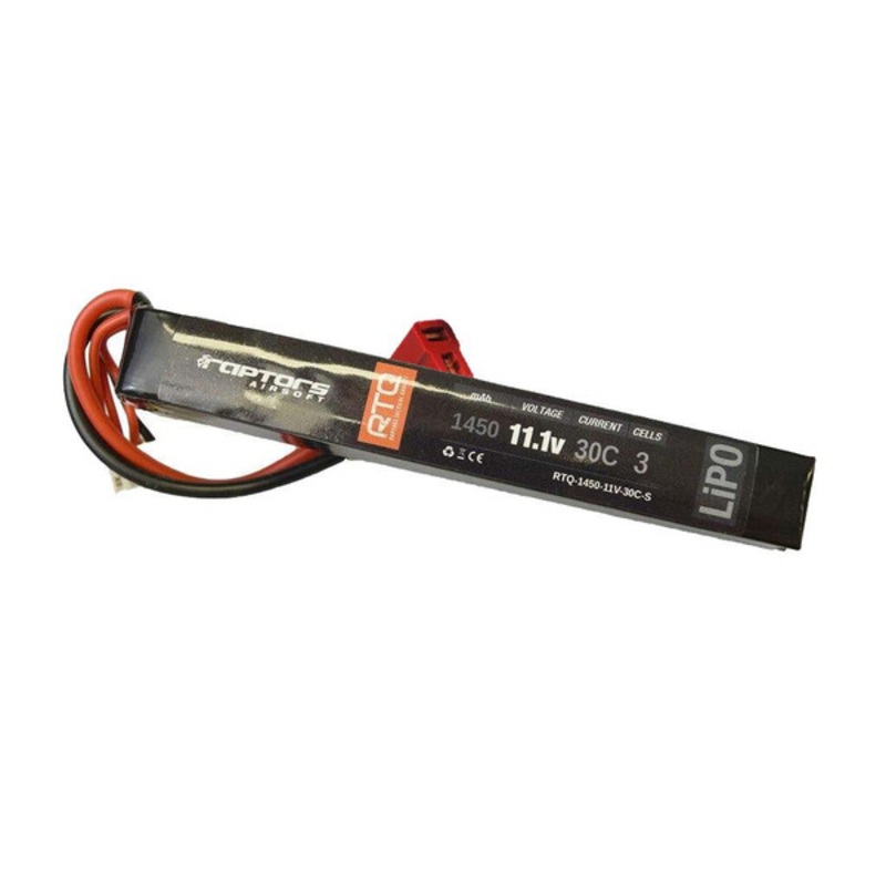 Raptors Airsoft RTQ 11.1V 1450 mAh 30C Stick LiPO Battery, Deans / T-Plug