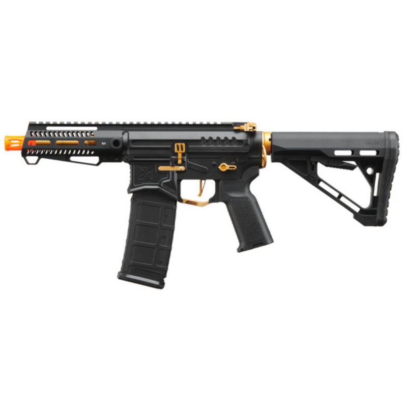 Zion Arms R15 Mod 1 Short Barrel Airsoft Rifle with Delta Stock, Black/Gold
