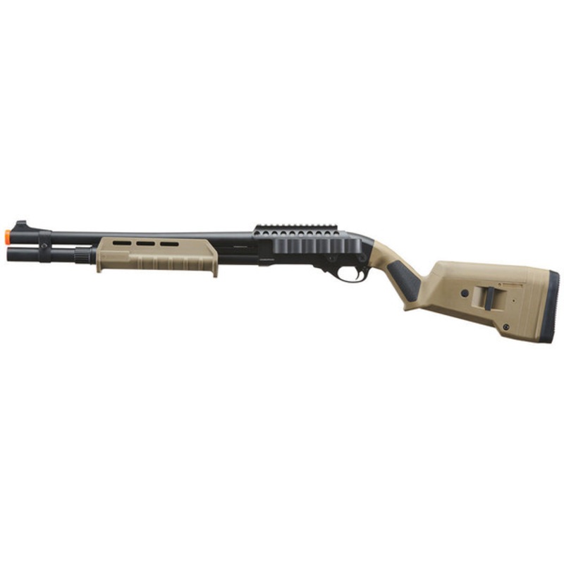 Golden Eagle M870 MP M-LOK Style 3/6-Shot Pump Action Gas Airsoft Shotgun w/ Shell Holder, Tan/Black