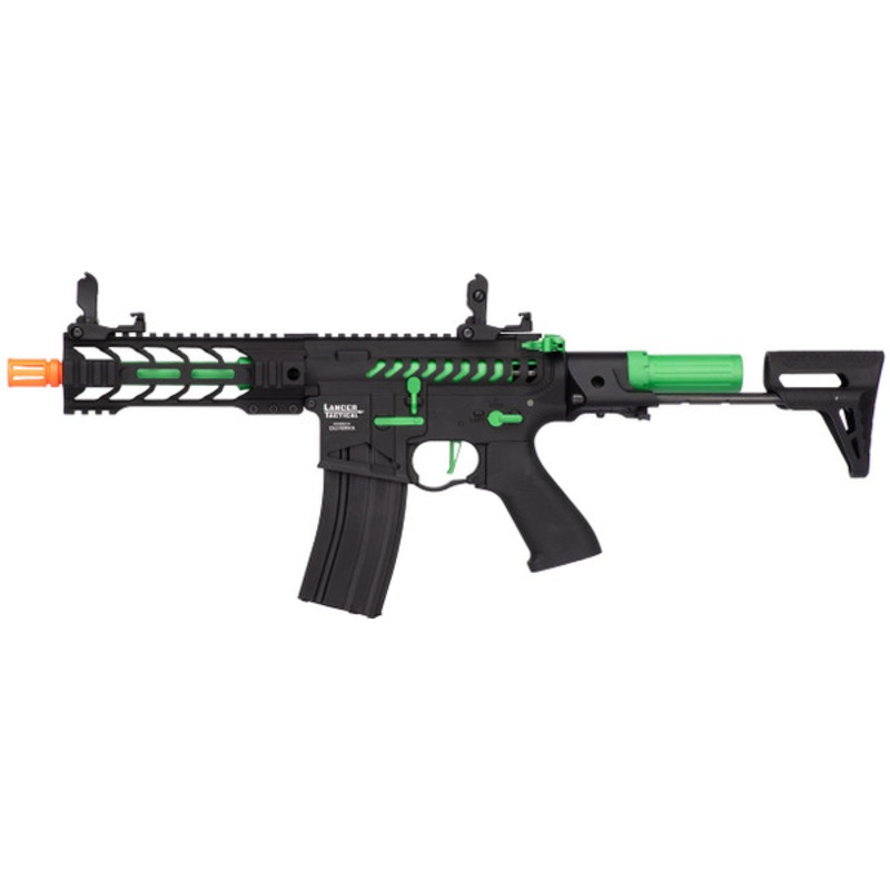 Lancer Tactical ProLine BATTLE HAWK 7 PDW Skeleton AEG Airsoft Rifle, Black/Green