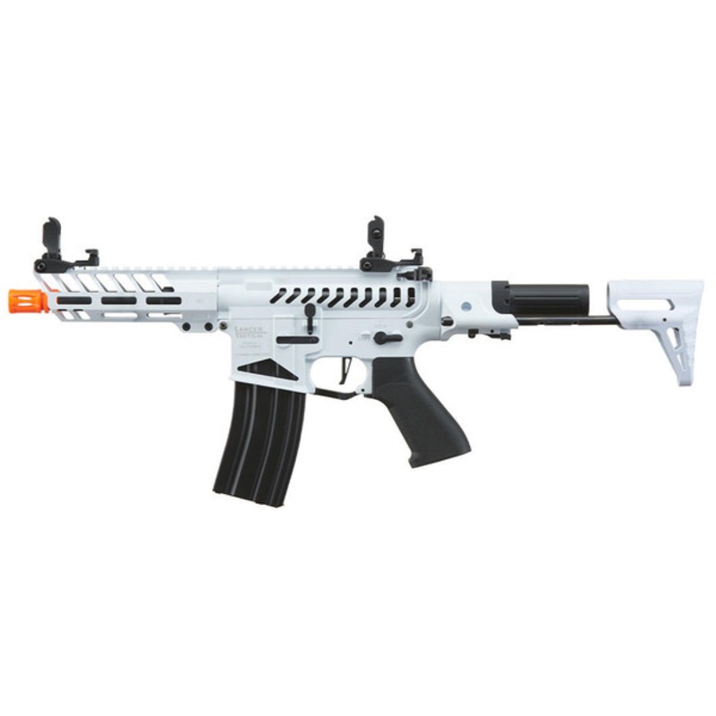 Lancer Tactical ProLine NEEDLETAIL PDW Skeleton Low FPS Airsoft AEG Rifle, White/Black