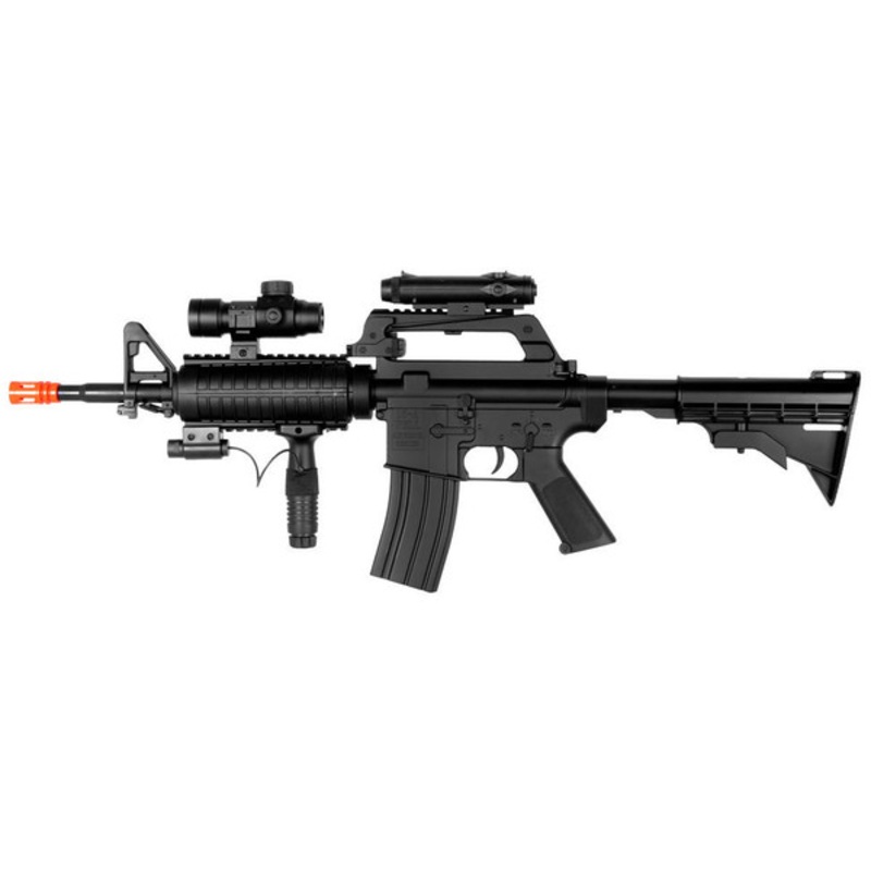 Wellfire M4 RIS Spring Airsoft Rifle w/ Red Dot and Flashlight, Black