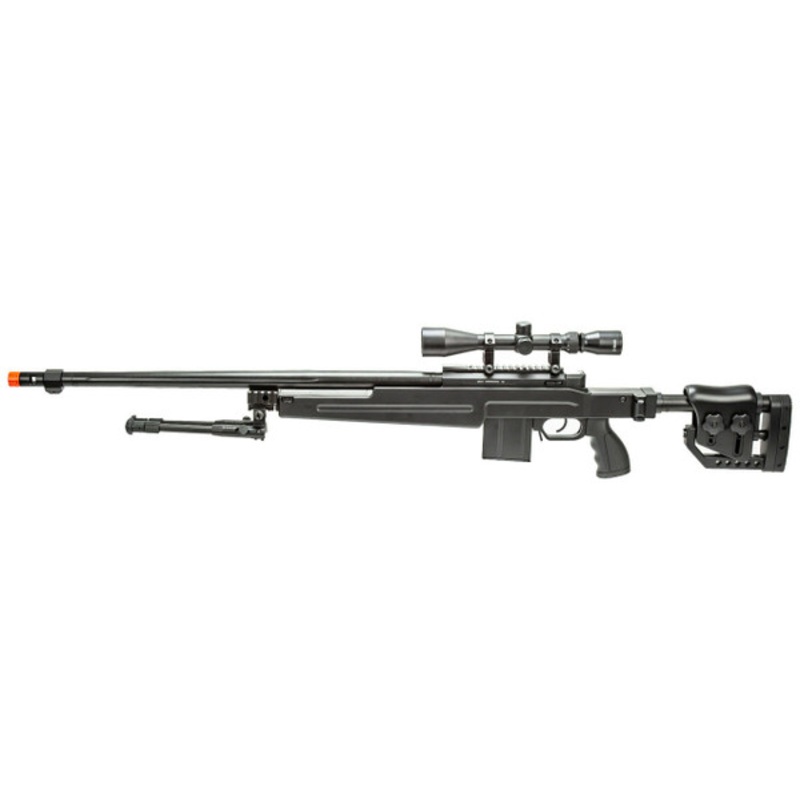 WellFire MB4415BAB Bolt Action Airsoft Sniper Rifle w/ Scope and Bipod, Black