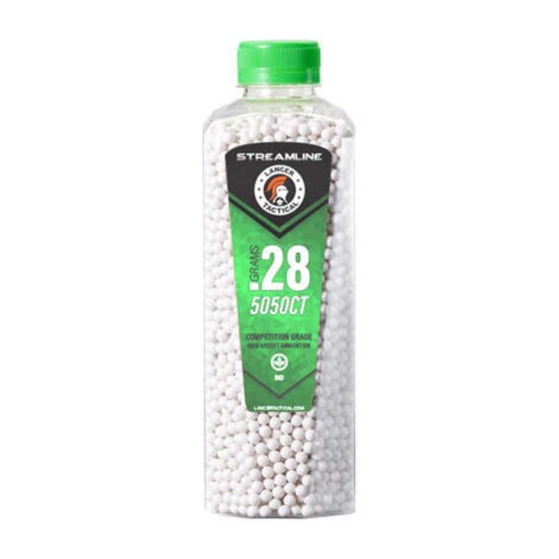 Lancer Tactical 5050 Round 0.28g Streamline Airsoft Bio BB Bottle, White