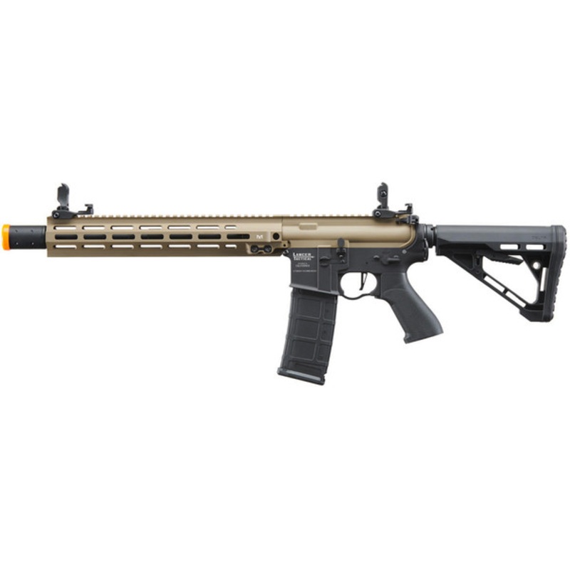 Lancer Tactical Blazer 13 M-LOK Proline Series M4 Airsoft Rifle with Delta Stock & Mock Suppressor, FDE/Black