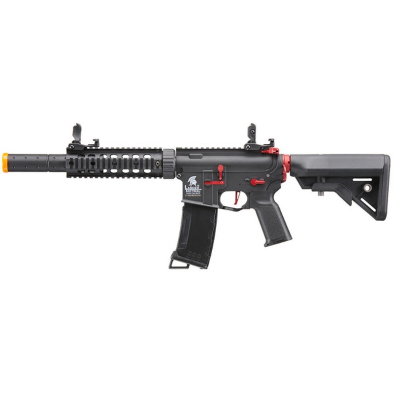 Lancer Tactical Gen 3 M4 Carbine SD AEG Airsoft Rifle with Red Accents, Black