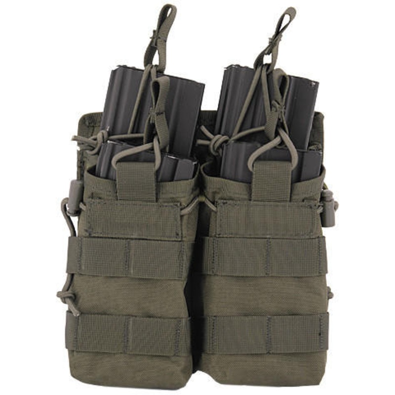 Lancer Tactical Nylon Bungee Open Top Quad Magazine Airsoft Pouch, OD Green