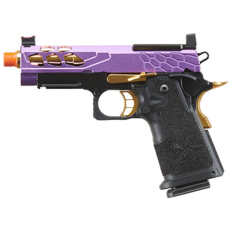 Lancer Tactical Stryk Hi-Capa 4.3 Gas Blowback Airsoft Pistol w/ Red Dot Mount, Black, Purple, & Gold