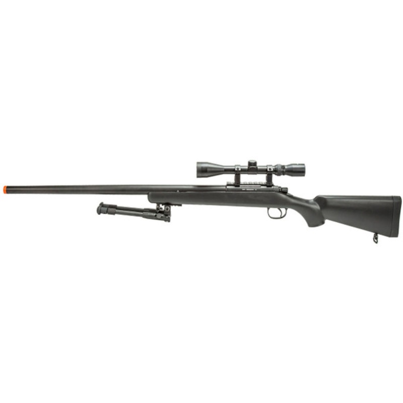 WellFire MBG23BAB Bolt Action Gas Powered Airsoft Sniper Rifle w/ Bipod and Scope, Black