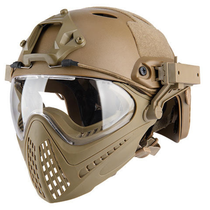 Wosport Tactical Piloteer Bump Helmet Mask with Adapter, Tan