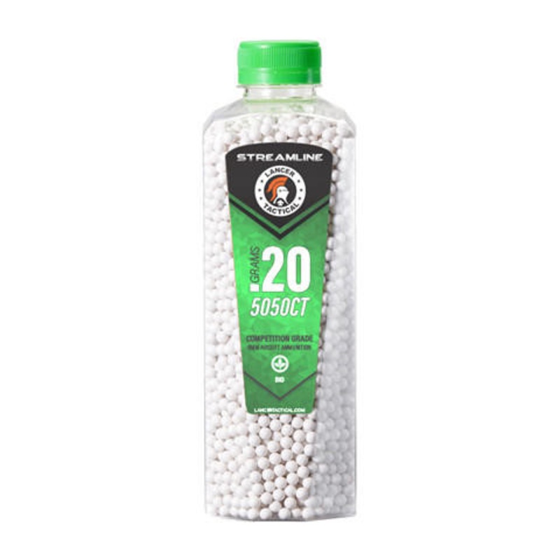 Lancer Tactical 5050 Round 0.20g Streamline Airsoft Bio BB Bottle, White