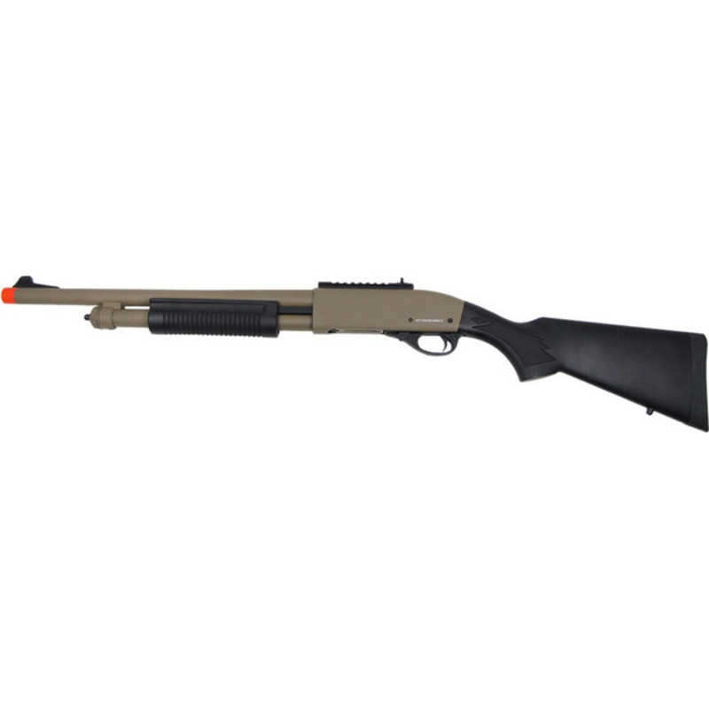 GE/JG M870 Full Metal Tactical Pump Action Tri-Burst Gas Airsoft Shotgun, Tan