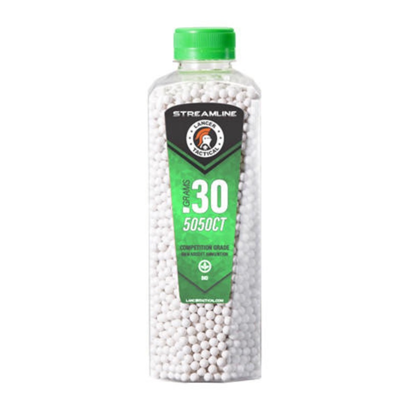 Lancer Tactical 5050 Round 0.30g Streamline Airsoft Bio BB Bottle, White