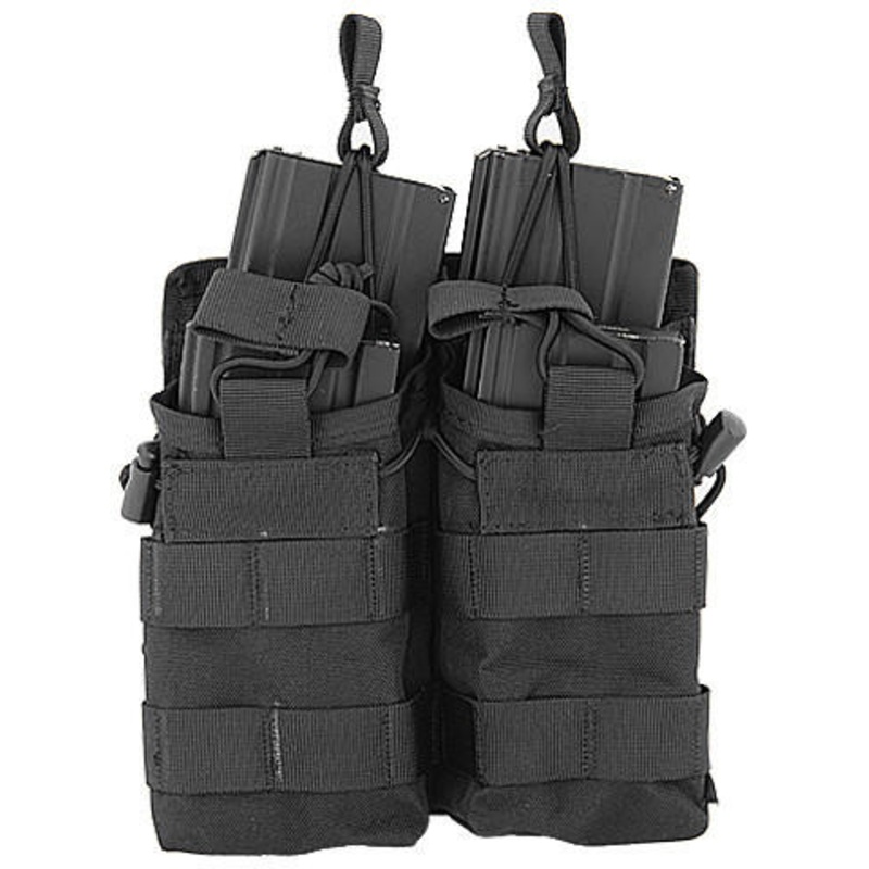 Lancer Tactical Nylon Bungee Open Top  Double Mag Airsoft Pouch, Black