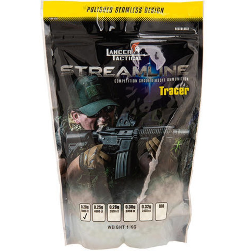 Lancer Tactical Streamline Biodegradable Tracer BBs, 0.20g, 5000 Rds, Green