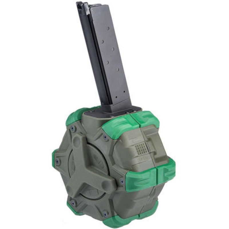 WE-Tech 400rds Drum Magazine for 1911  Airsoft Pistols, OD Green