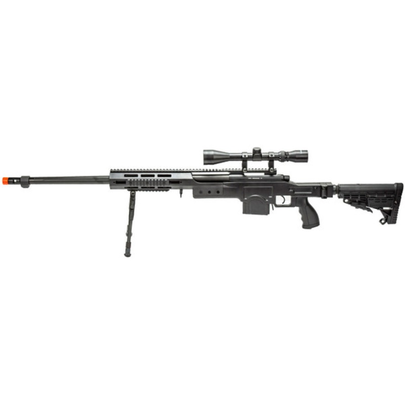 WellFire MB4412 Bolt Action Airsoft Sniper Rifle w/ Scope and Bipod, Black