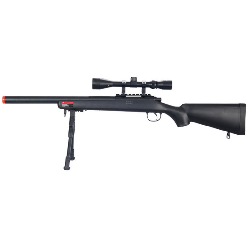 Wellfire VSR-10 Bolt Action Airsoft Rifle w/ Scope & Bipod, Black