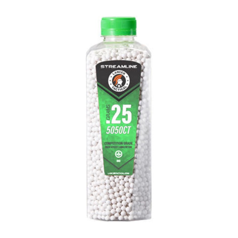 Lancer Tactical 5050 Round 0.25g Streamline Airsoft Bio BB Bottle, White
