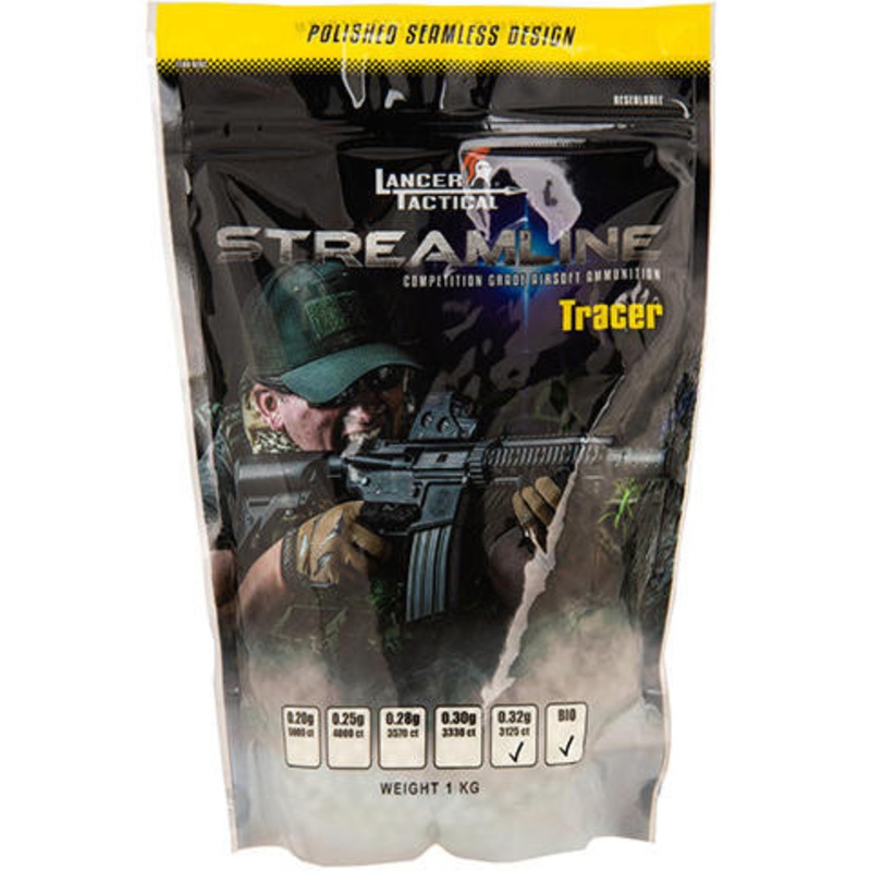 Lancer Tactical Streamline Biodegradable Tracer BBs, 0.32g, 3125 Rds, Green