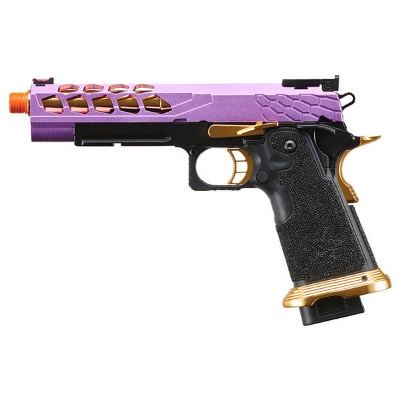 Lancer Tactical Stryk Hi-Capa 5.1 Gas Blowback Airsoft Pistol, Black, Purple & Gold