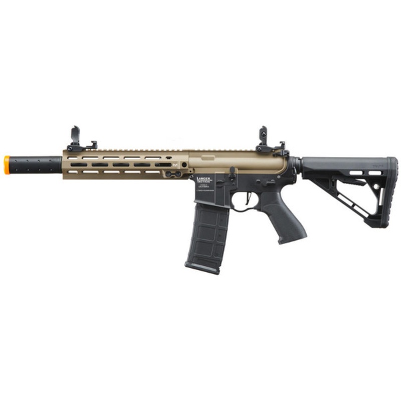 Lancer Tactical Blazer 10 M-LOK Proline Series M4 Airsoft Rifle with Delta Stock & Mock Suppressor, FDE/Black