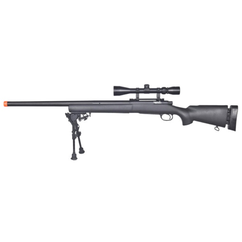 Lancer Tactical M24 Bolt Action Airsoft Sniper Rifle w/ Scope & Bipod, Black