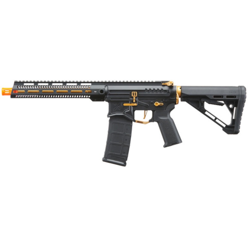 Zion Arms R15 Mod 1 Long Rail Airsoft Rifle with Delta Stock, Black/Gold