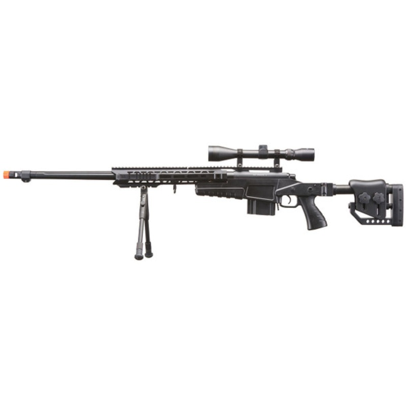 WellFire MB4419-2 Bolt Action Airsoft Sniper Rifle w/ Scope and Bipod, Black