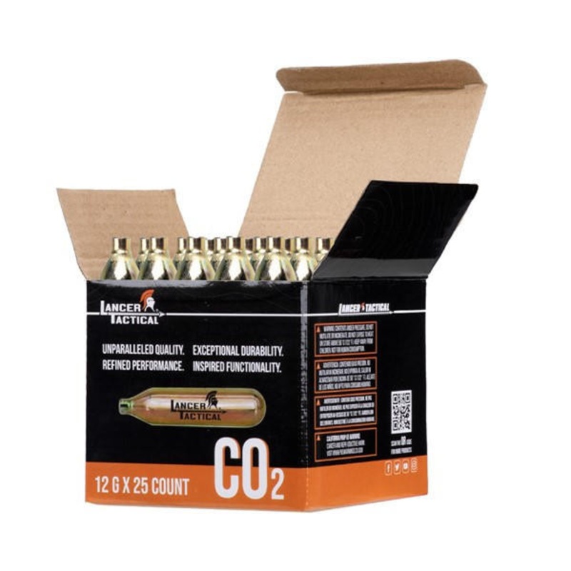 Lancer Tactical High Pressure 12 Gram CO2 Cartridges for Airsoft / Airguns, 25 Pack