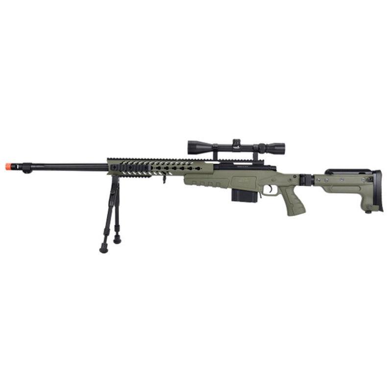 Wellfire MB4418-3 Bolt Action Airsoft Sniper Rifle with Scope & Bipod, OD Green