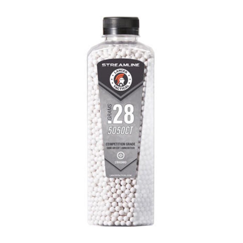 Lancer Tactical 5050 Round 0.28g Streamline Airsoft BB Bottle, White