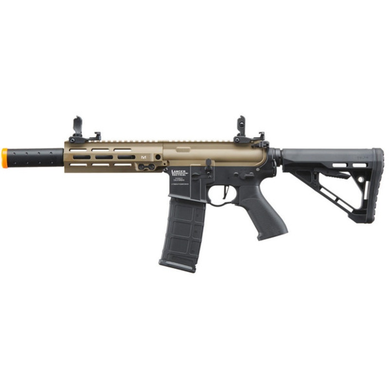 Lancer Tactical Blazer 7 M-LOK Proline Series M4 Airsoft Rifle with Delta Stock & Mock Suppressor, FDE/Black