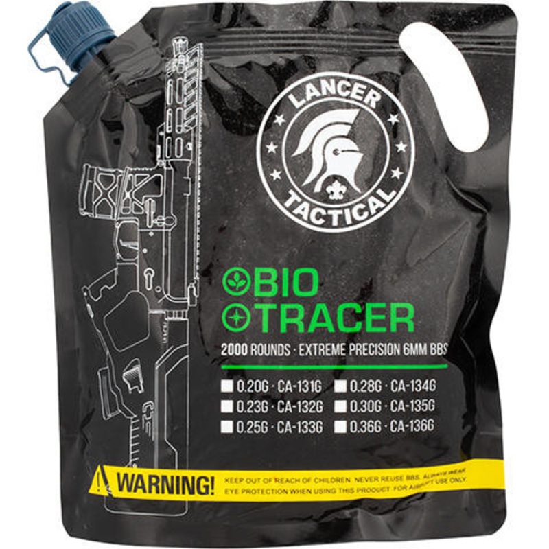 Lancer Tactical Seamless Biodegradable Tracer Airsoft BBs, 0.20g, 2000 Rds, Green