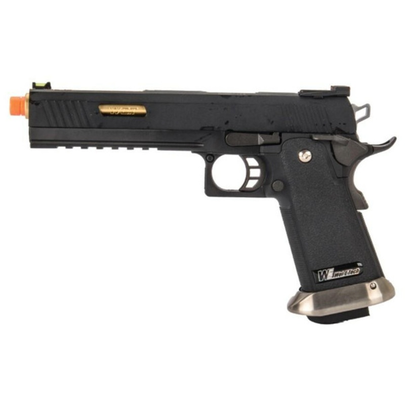 WE-Tech Hi-Capa 6 IREX Competition Full Auto Gas Blowback Airsoft Pistol, Black/Gold Barrel
