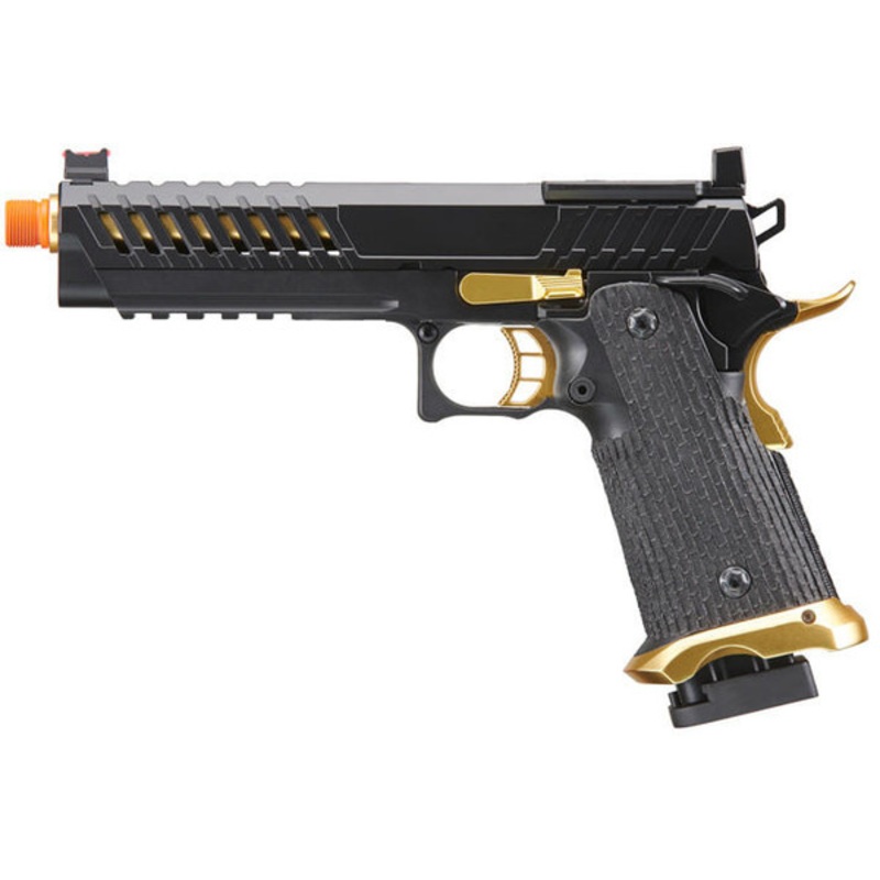 Lancer Tactical Knightshade Hi-Capa Gas Blowback Airsoft Pistol w/ Red Dot Mount, Black/Gold