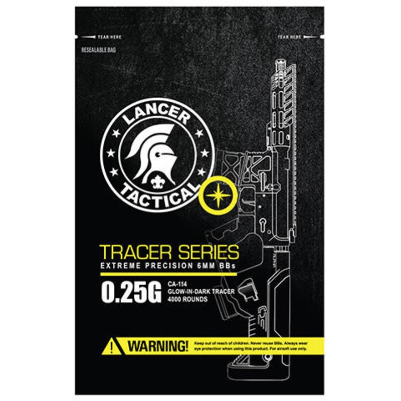 Lancer Tactical Pro Series Airsoft Tracer BBs, 0.25g, 4000 Rds, Green