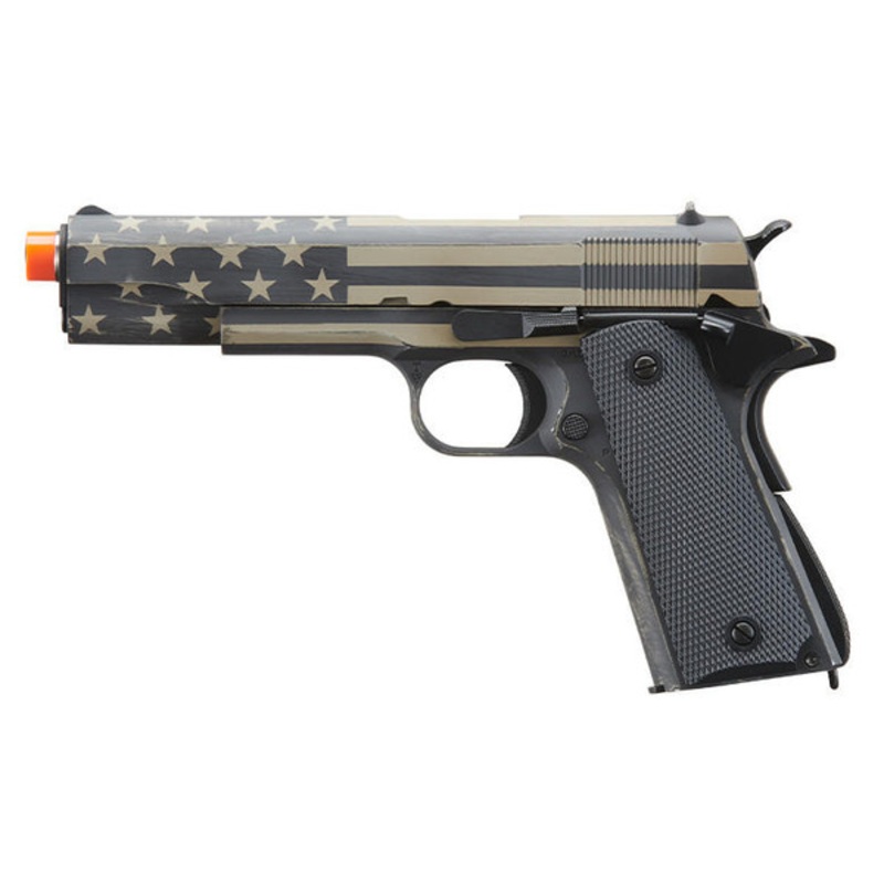 Army Armament Full Metal 1911 GBB Airsoft Pistol, Distressed Black/Tan Stars & Stripes