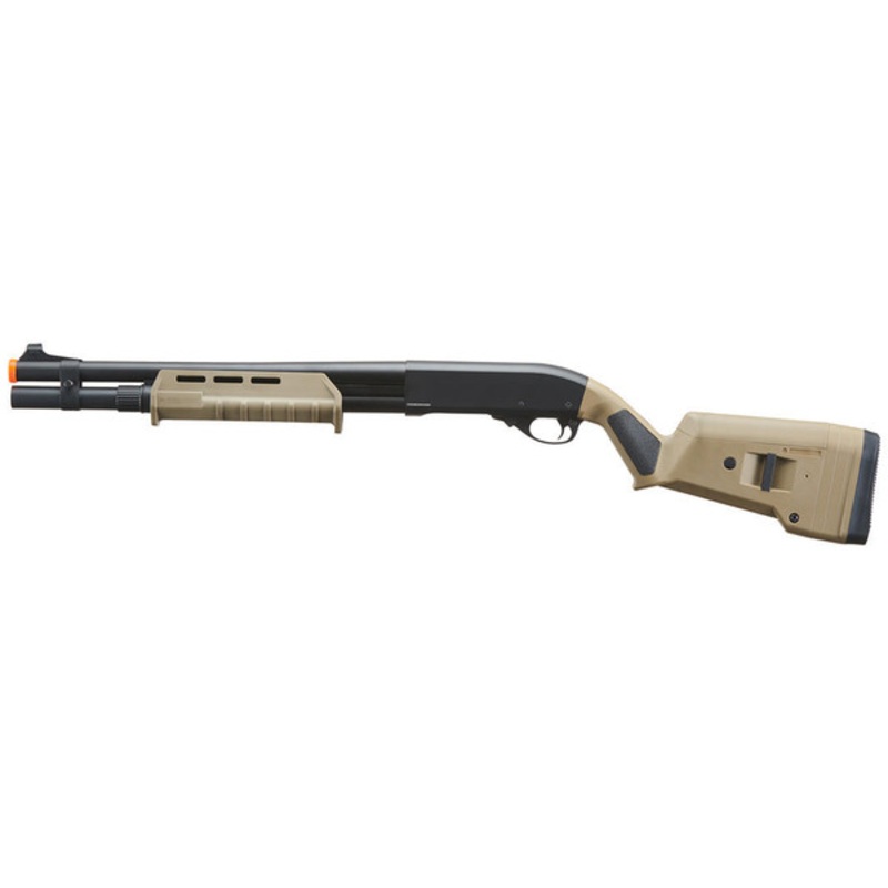 Golden Eagle M870 MP M-LOK Style 3/6-Shot Pump Action Gas Airsoft Shotgun, Tan/Black
