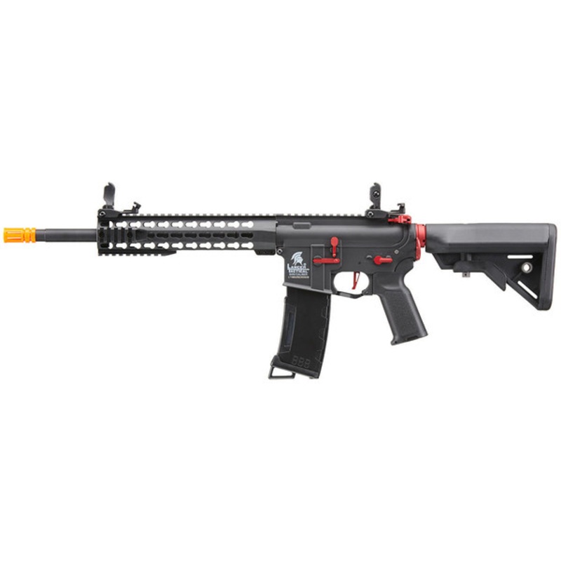 Lancer Tactical Gen 3 10 Keymod Airsoft M4 Carbine AEG Rifle with Red Accents, Black