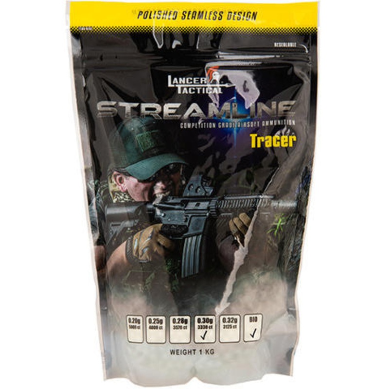 Lancer Tactical Streamline Biodegradable Tracer BBs, 0.30g, 3330 Rds, Green