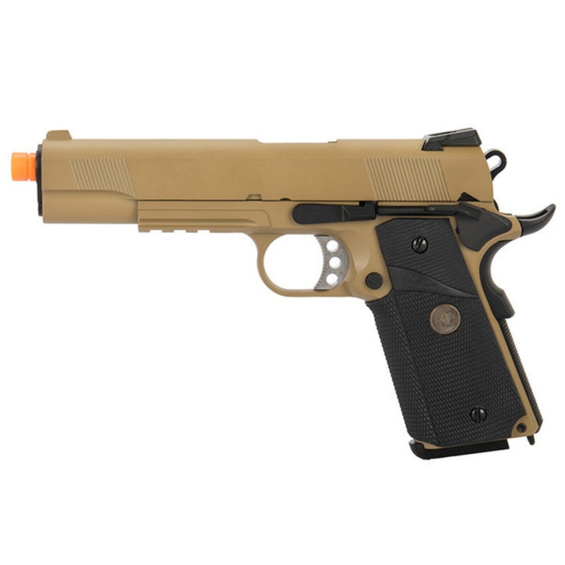 WE Tech 1911 Full Metal MEU Airsoft Gas Blowback Pistol, Tan