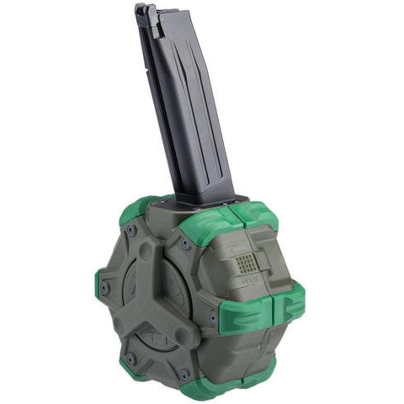 WE-Tech Drum Magazine for Hi-Capa 5.1 Gas Blowback Airsoft Pistols, OD Green
