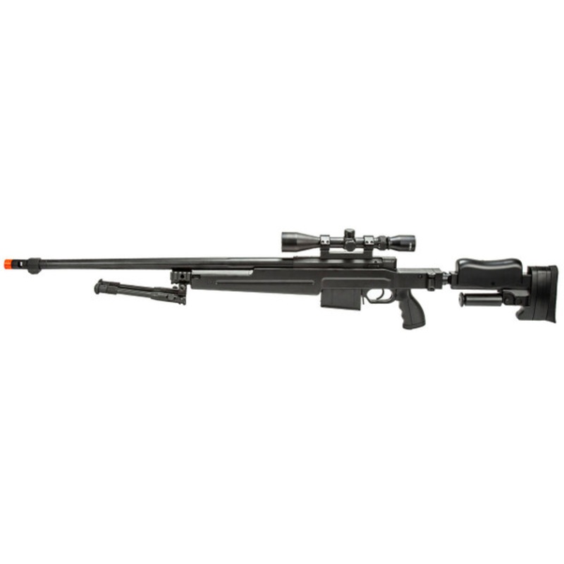 WellFire MBG86B Bolt Action Gas Powered Airsoft Sniper Rifle w/ Scope and Bipod, Black