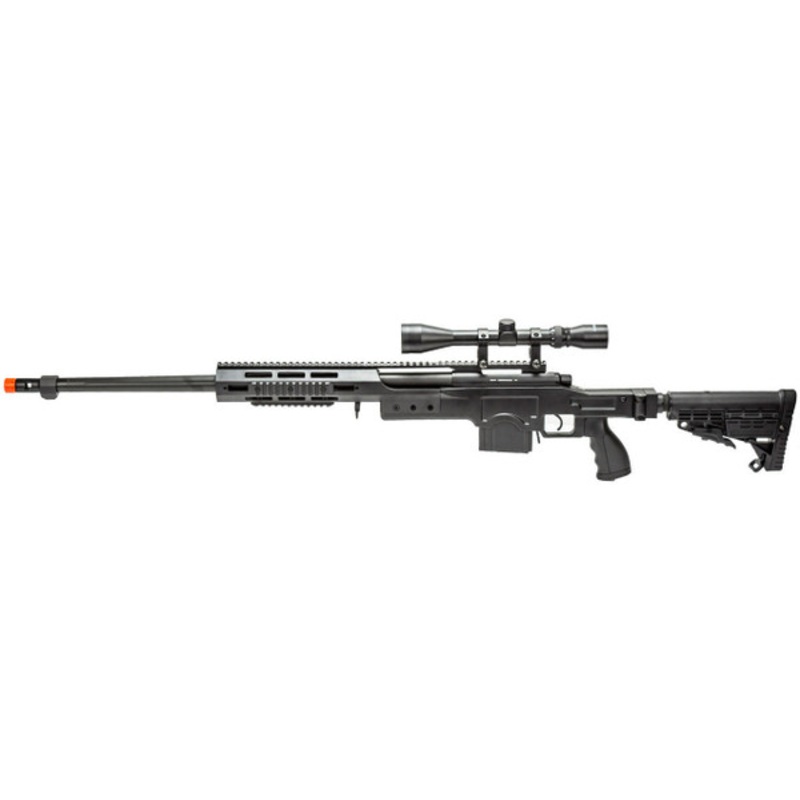 WellFire MB4412 Bolt Action Airsoft Sniper Rifle w/ Scope, Black
